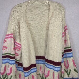 Knit Women's Ivory Open Front Cardigan Sweater Size M Vintage 80s